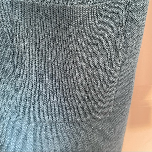 Elle collarless open cardigan mid-length front pockets metallic jewel tone green - Picture 5 of 7